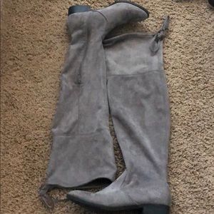 Grey suede over the knee boots